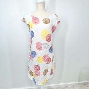 Made In Italy 100% Lino-Linen Abstract Bubble Polka Dot Shift Dress Medium